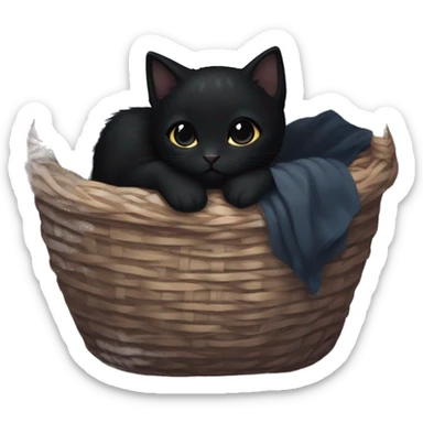 Black Kitten curled up in a basket dark academia aesthetic sticker