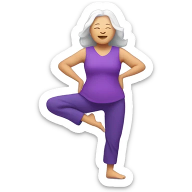 Long hair Asian senior woman in purple yoga cloth dancing Zumba sticker