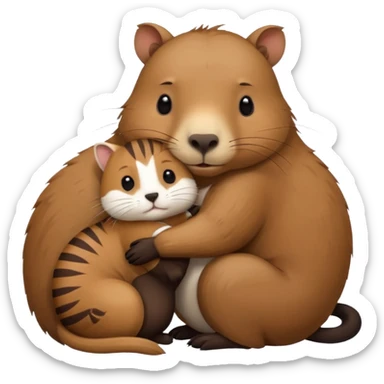 capybara and a cat cudding with each other sticker