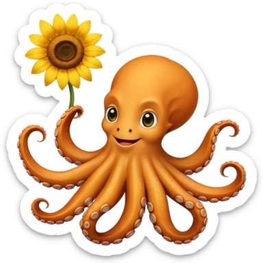 Octopus smiling bringing sunflower  sticker