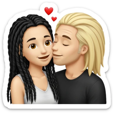 emoji bacio tra coppia donna capelli neri con dread e uomo biondo sticker