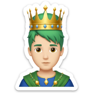 royal prince with green hair with crown cloth is blue sticker