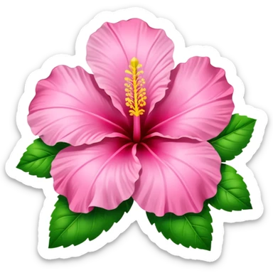Pink heart hibiscus like a with green leaves sticker