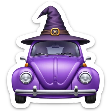 A purple vw bug in a witches hat sticker