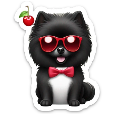 Black Pomeranian with a white chest wearing prada sunglasses and holding a martini glass with a maraschino cherry in the martini sticker