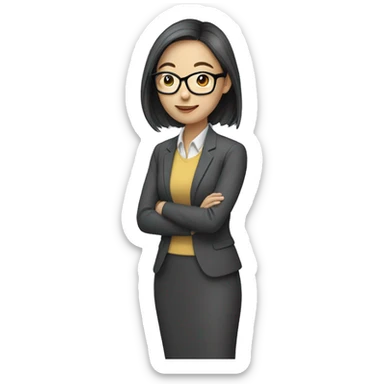 asian female teacher with glasses and long hair sticker