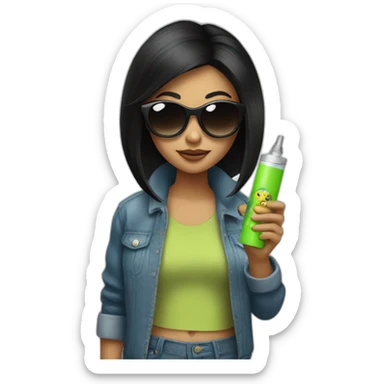 Girl with straight black hair wearing sunglasses and a vape in her hand sticker