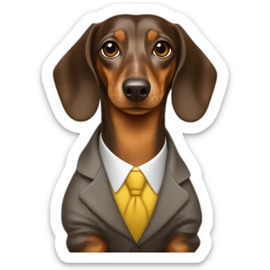 brown dapple dachshund in a yellow suit sticker