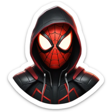 Spider-Man with this style : Riot Games Valorant black red glowing bright red sparks character red black hooded hero themed character sticker