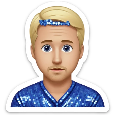 Ryan Gosling with blonde hair, periwinkle sequin outfit sticker