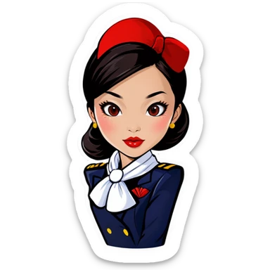 Flight attendant Asian red lips scarf sticker
