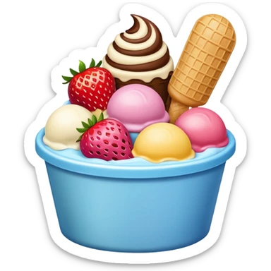 Very big ice cream in tub lots of scoops different flavours sticker