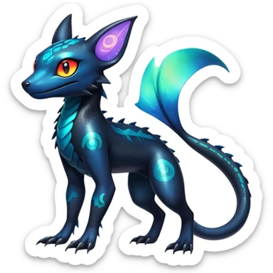 Colorful Iridescent Exotic Salandit-Aurorus-Umbreon-Fakémon-hybrid-creature (full body)  sticker