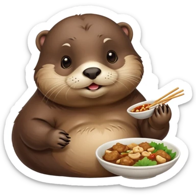 generate a super fat cute otter eating chinese food from a place called taverne de zhao sticker