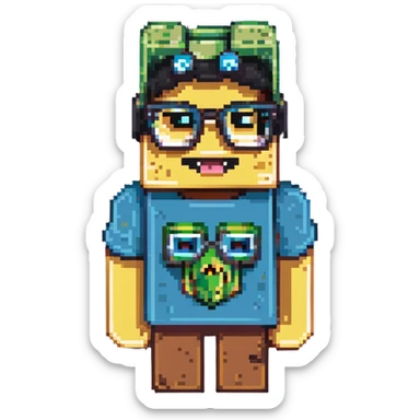 sponge with buck teeth and glasses wearing a Minecraft shirt sticker