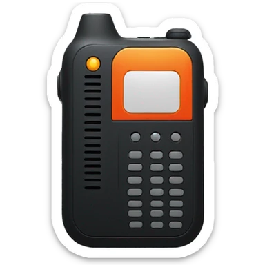 black walkie talkie with red-orange button on side sticker