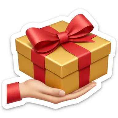 one hand holding out a wrapped gift, simple, clear, no text sticker