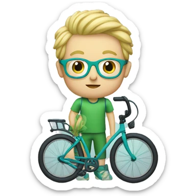 boy, moustache, blond hair, glasses, green-blue bike sticker