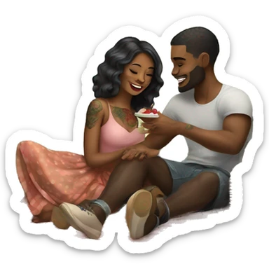 Romantic picnic date for beautiful tattooed couple sticker