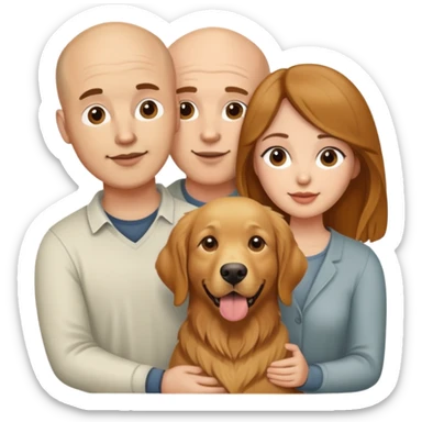 Bald man and brown hair woman with golden retriever  sticker