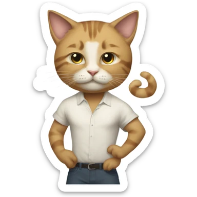 Full body pic of a man cat with huge msucles sticker