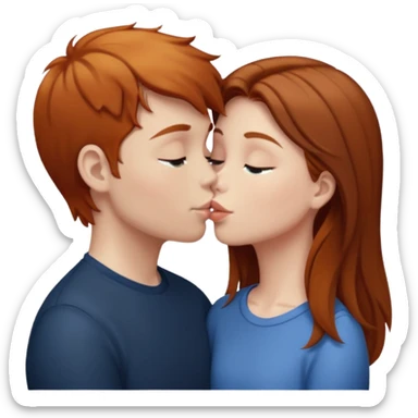 Girl with straight brown hair kissing ginger boy sticker