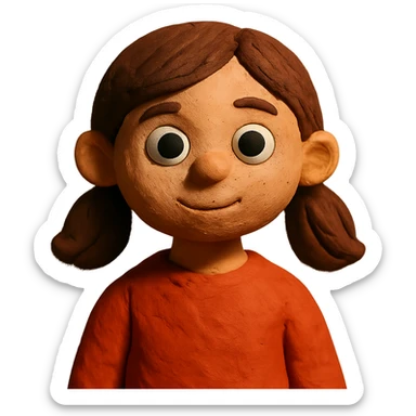 girl with brown eyes and brown hair in claymation style sticker