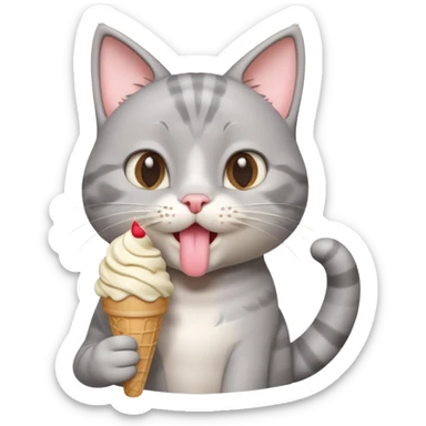 cute gray cat portrait, head and shoulders only, licking an ice cream cone, funny happy expression, 3D cartoon, mobile game icon style, clean background, no text, no watermark
 sticker