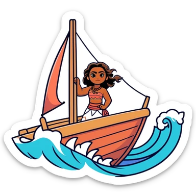 Moana sailing on her boat with ocean waves sticker