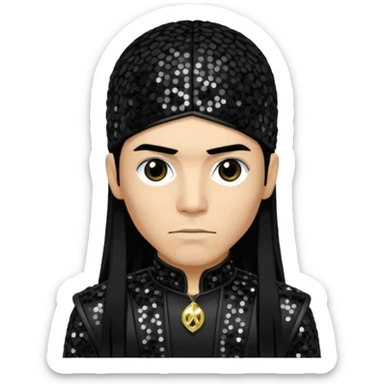 Taboo from Black Eyed Peas with long black hair, black sequin outfit  sticker