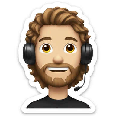White male with brown messy hair a black gaming headset and black sweater   sticker