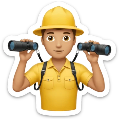 Male lifeguard – yellow shirt, binoculars in hand, scanning the sea, full body sticker