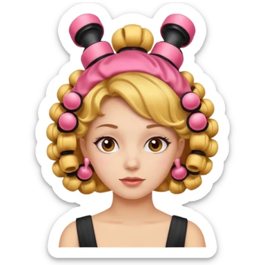girl with hair curler on head sticker