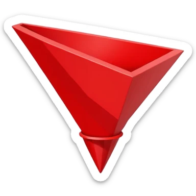 Abstract red funnel shape on white background with fragments or icons entering from the top and simplified content exiting below. No text. Minimal, clean design that represents AI-powered summarization sticker