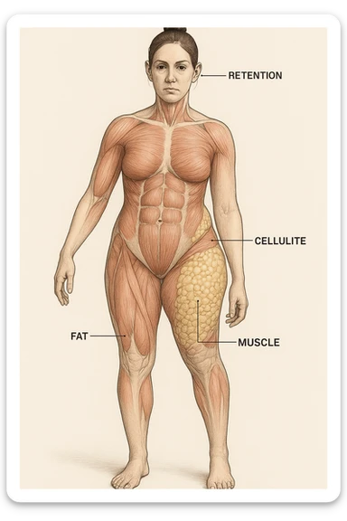 Donna vista anatomicamente con fianchi asimmetrici ed inestetismi come ritenzione e cellulite sticker