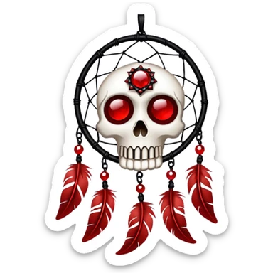 Blood-red, bloody, obsidian-black, edgy, dream catcher, red gemstones, black wire, black threads, skull, white feathers, badass, evil, gorgeous aesthetic, gothic decoration sticker