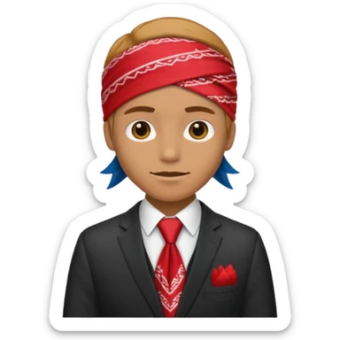 Character wearing a bandana and a suit sticker