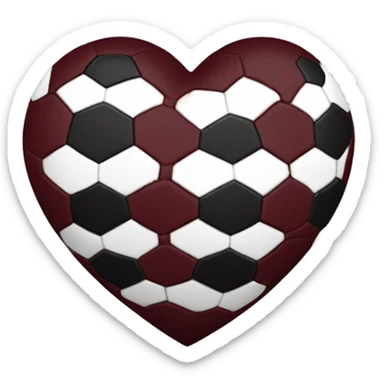 Maroon heart with a white and black soccer ball centered in the middle of the heart sticker