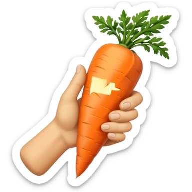 beige skin colored hand holding a carrot sticker