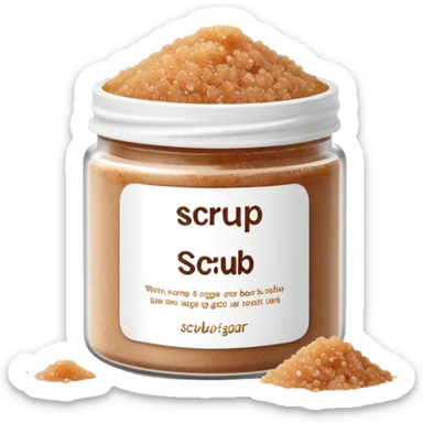 brown sugar body scrub in a white jar with the inscription scrub sticker