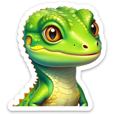 cinematic-cute-realistic gecko-portrait-emoji,-head-tilted-playfully-and-inquisitively,-featuring-a-small,-charming-body-with-smooth,-vividly-patterned-scales,-bright,-sparkling-eyes-and-delicate,-sticky-toe-pads,-simplified-yet-irresistibly-adorable sticker