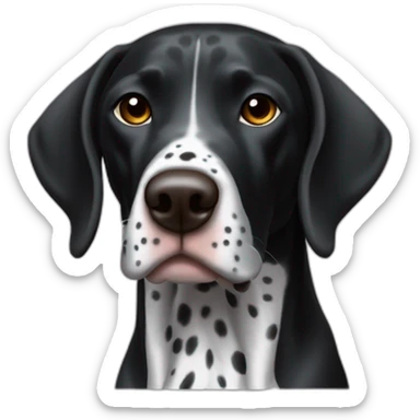 black german shorthair pointer, long snout with short ears, full black head, without white on the head, with white hair on the snout, black and white spotted body sticker