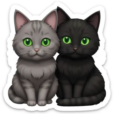 1 grey cat with green eyes and 1 black with green eyes cat cuddling sticker