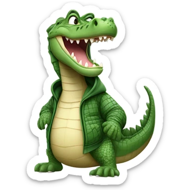 Crocodrile being happy with a hoodie sticker