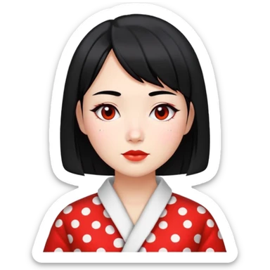 girl with black bob-cut hair, black and red dotted coat, Chinese appearance, looking like a masseuse sticker