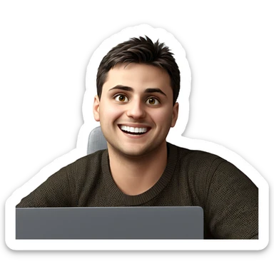 happy boy with laptop sticker