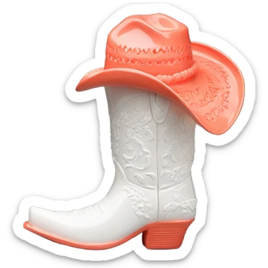 White cowgirl boot vase with coral sticker