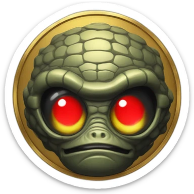 Reptiloid in black suite with red laser eyes on the gold coin sticker