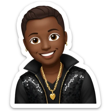 Jazz from Dru Hill with dark brown hair, black sequin outfit, dark skin sticker