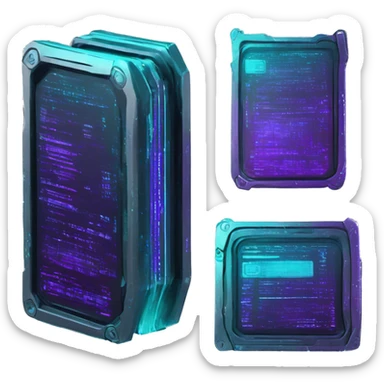 futuristic code scanning device, cyberpunk, cyan and purple colors, top view of scanning code file sticker